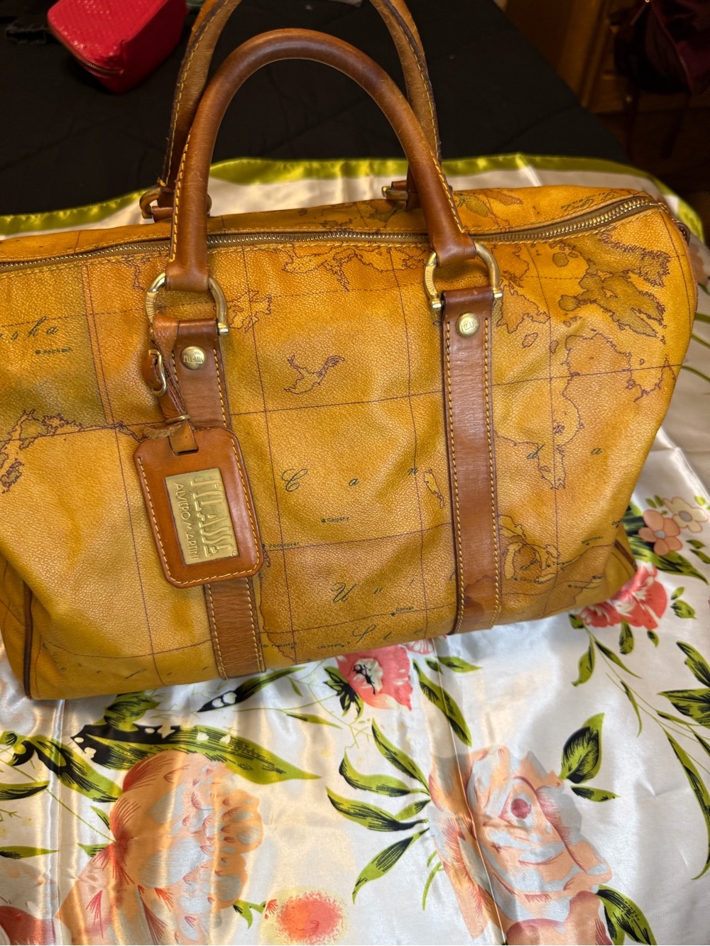 Alviero Martini 1A Classe Geo Map Boston Satchel Bag w/ Lock & Key